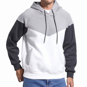 Sweat à capuche trois tons pour homme avec panneau contrastant en V sur la poitrine, capuche à cordon réglable et poignets côtelés - Product Image 5