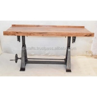 Table industrielle antique américaine avec levage à la main, bureau à dessin réglable, dessin exécutif, dessus en bois d'acacia