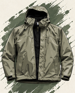 <b>Men's</b> Olive <b>Green</b> Hooded <b>Waterproof</b> Breathable Quick Dry <b>Jacket</b> PU Coated Casual Windbreaker Zipper Closure Regular Fit Front - Product Image 4