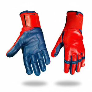 High Quality Customized Color Size Logo <b>Long</b> Cuff Cowhide Leather Baseball Batting <b>Gloves</b> Breathable Lightweight Antislip <b>Red</b> - Product Image 1