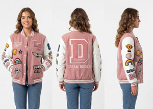 Chaqueta Varsity de Cuero con Bordado para Mujer, Estilo Casual de Invierno, Chaqueta de Béisbol con Parches Bordados para Dama - Product Image 6