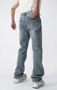 Pantalones Vaqueros Casuales de Corte Recto para Hombre, Color Azul Claro, Cintura Alta, Cierre de Botones, Lavado a la Piedra, de Algodón, con Bolsillos, Estilo Otoñal - Product Image 2