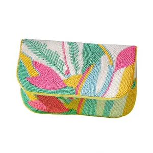 Bolso de mano con cuentas para mujer, diseño floral tropical, estilo bohemio, bolso cruzado de verano con correa de cadena - Product Image 3