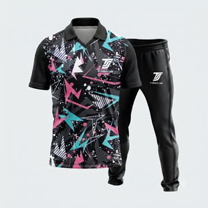 T-Stitch Lab Men's Sublimated Geometric Print Polo Shirt & <b>Pants</b> Set Quick Dry Polyester Sportswear All Seasons Regular Fit - Product Image 5