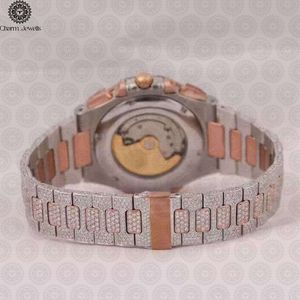 Montre de luxe pour homme Charm Jewells, en acier inoxydable, avec lunette sertie de diamants, mouvement mécanique analogique, date automatique, boîtier de 40 mm, ouverture par bouton-poussoir - Product Image 6