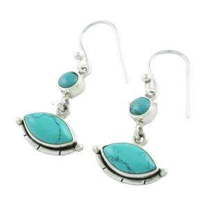 Atractivos pendientes de piedra turquesa en plata de ley 925 mayorista de joyería de plata de la India elegante turquesa belleza plata - Product Image 1