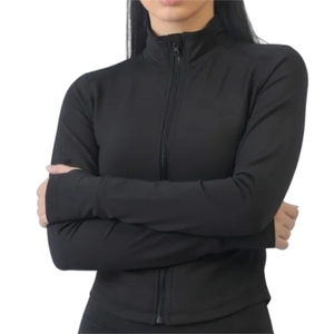 Women's Black Full Zip <b>Yoga</b> <b>Jacket</b> Stand Neck Long Sleeve Breathable Spandex Polyester Sportswear Regular Fit Rhinestone Front - Product Image 1
