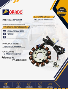 Ensemble de plaque de bobine de stator 12 pôles pour Honda Activa 125cc, qualité export, pour pièces détachées de deux-roues, Inde, Orado - Product Image 2
