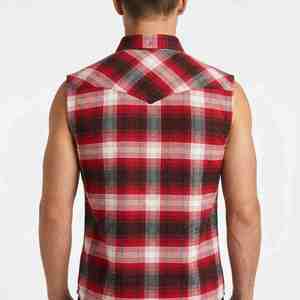 เสื้อเชิ้ตผ้าฝ้ายลายสก็อตแขนกุดสำหรับผู้ชาย สีแดง ดำ ขาว ปกติดกระดุม สไตล์ลำลอง ระบายอากาศได้ดี - Product Image 2