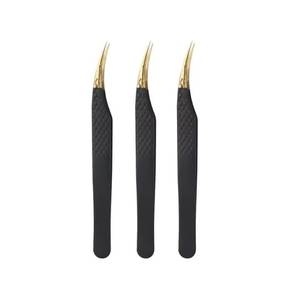 Precision Gold-Plated <b>Eyelash</b> Tweezers with Black Textured Handle Smooth Tip for Accurate <b>Application</b> - Product Image 6