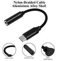 Premium Schwarz Nylon Geflochtenes USB-C auf 3,5mm Audio Aux Kopfhörer Dongle Kabel Adapter für iPhone 17 16 15 Samsung S26 S25