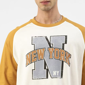 T-shirt à manches raglan pour homme avec imprimé lettres New York, col rond, coupe classique, style décontracté, tissu jersey 100% coton - Product Image 6