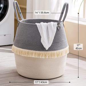 Large Cotton Rope Storage Basket Woven Collapsible <b>Laundry</b> Hamper for Blankets Toys Pillows Nursery Organization - Product Image 2