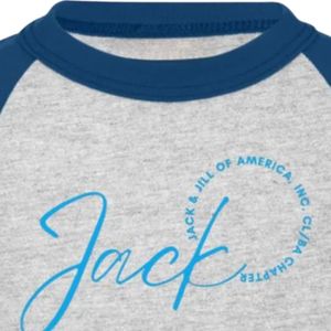 Jack and Jill <b>Grey</b> Navy Raglan <b>T</b> <b>Shirt</b> Three Quarter Sleeve Graphic Print Crew Neck Casual Unisex Baseball Tee for Events - Product Image 2