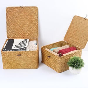 Panier de rangement pliable en jonc de mer, écologique et durable, de forme rectangulaire, tissé à la main, pour chaussures. - Product Image 2