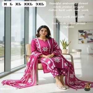 Ensemble Kurti en coton de qualité supérieure, nouvelle variété, avec broderies, pantalon et dupatta, vêtements ethniques pour femmes, fabrication artisanale. - Product Image 1