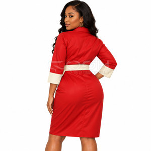Robe chemise rouge en similicuir Cosh International Sorority Sisterhood avec poignets contrastants crème et ceinture ajustée, longueur genou - Product Image 5