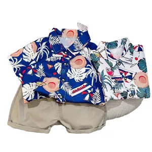 男の子夏子供服ビーチスタイルシャツツーピースセット2024新しい赤ちゃん夏ファッション服子供半袖セット