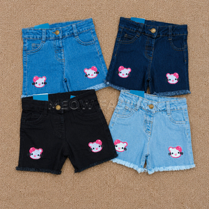 Shorts en jean brodés pour filles, taille haute, avec appliques, fabriqués au Bangladesh, décontractés, pour l'été, bleu clair, couleurs assorties, lot de denim en stock - Product Image 3