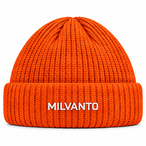 Orange Custom Logo Cuffed Rib Knit Beanie <b>Hat</b> Embroidered <b>Winter</b> Knitted Beanie Cap for <b>Men</b> Women Streetwear Beanies - Product Image 1