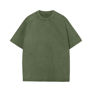 T-shirt Homme Vintage en Coton Lourd Tricoté Vert Olive Uni, Écologique, Anti-boulochage, Respirant, Coupe Slim, Style Y2K Streetwear - Product Image 3