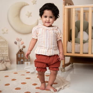 <b>Cot</b> & Candy Organic Muslin Baby <b>Set</b> Fruity Fun Printed Frill Top with Shorts for Summer for Little Ones - Product Image 6