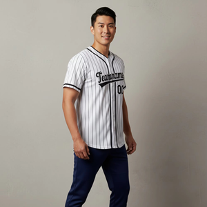 Camiseta de Béisbol Blanca a Rayas para Hombre, Manga Corta, Cierre de Botones, Transpirable, Poliéster, Nombre del Equipo 00, Estampado, Corte Regular - Product Image 3