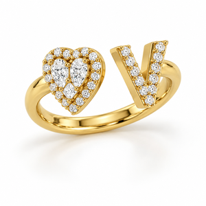 แหวนเปิดรูปหัวใจและตัวอักษร V น่ารัก ทองคำขาว 14K เพชรเลี้ยงในห้องปฏิบัติการ แหวนตัวอักษรสั่งทำได้ตามต้องการ เครื่องประดับสั่งทำ OEM - Product Image 1
