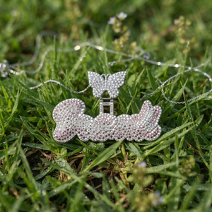 Women's Hip Hop 925 Solid Silver Iced <b>Custom</b> Cursive Initial <b>Name</b> Butterfly Clasp <b>Necklace</b> Moissanite Diamond Fine Pendant Charm - Product Image 2