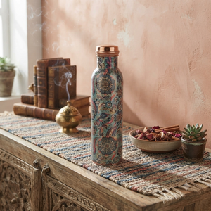 Handmade <b>Copper</b> <b>Water</b> <b>Bottle</b> with Floral Paisley Design, Reusable Metal Drinking <b>Bottle</b>, Indian Gift, <b>Wholesale</b> OEM Custom Bulk - Product Image 3
