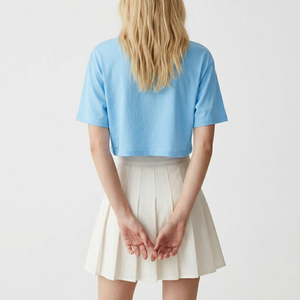 T-shirt court en mélange de coton durable pour femme, décontracté, uni, écologique, col rond, production en gros - Product Image 3
