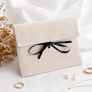 Factory Price Flap Custom Logo Cotton Flap Gift Bag Fold Over Packaging Pouch Ribbon Tie Textile Sleeve for Jewelry Bag - Product Image 1