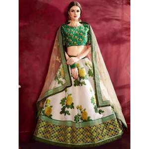 Plus Size Women's Embroidered <b>Green</b> <b>Silk</b> Lehenga Choli Set - Product Image 6