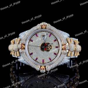 Montre unisexe en acier inoxydable avec mouvement automatique mécanique de haute qualité, sertie de diamants Moissanite VVS - Product Image 5