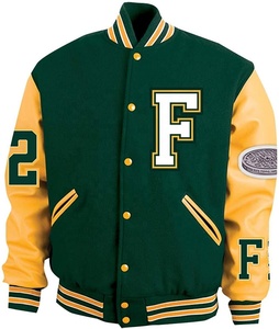 Chaqueta Varsity de Béisbol Personalizada con Logotipo en Relieve, Tejida y Recubierta, para Hombre, Manga Larga, Cuero PU, Resistente al Viento, Transpirable, con Capucha y Cierre Frontal - Product Image 1