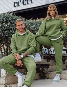 Sweat-shirt à capuche vert pour homme, ensemble de survêtement à manches longues, couleur unie, vêtements décontractés, 100% coton respirant, tenue d'automne - Product Image 6