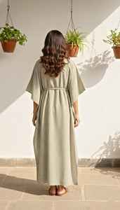 Robe kaftan en coton rayé vert olive pour femme, tenue de plage, vêtement d'été - Product Image 6