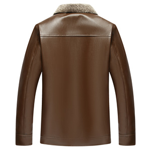 Veste en cuir marron pour homme, manches longues, coupe-vent, doublure polaire chaude pour l'hiver - Product Image 2