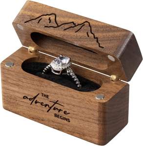 Walnut Wood Engagement <b>Ring</b> <b>Box</b> for <b>Proposal</b>/Wedding Customizable Design & Logo Pocket Size Case for Slim <b>Rings</b> - Product Image 1