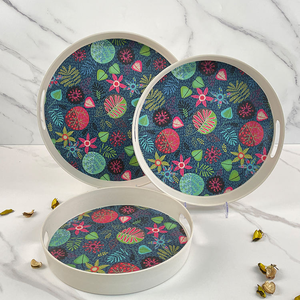 Plateaux de service rectangulaires modernes en MDF coloré de luxe avec motifs floraux verticaux et poignées pour la maison, la cuisine, les baptêmes et les anniversaires - Product Image 3