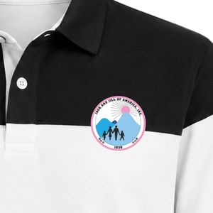 <b>Black</b> <b>White</b> Contrast <b>Stripe</b> Polo <b>Shirt</b> Short Sleeve Color Block Collared Button Front Golf Uniform Top with Crest Patch for Men - Product Image 6