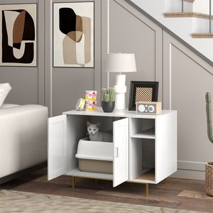 Tavolino d'Appoggio con Recinto per Lettiera per Gatti, Accessorio Pratico ed Elegante per Lettiera per Gatti - Product Image 1