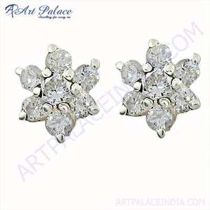 อาร์ต พาเลซ ฟลาวเวอร์ สไตล์ คิวบิกเซอร์โคเนียต่างหูพลอยเงิน เครื่องประดับห่วงแฟชั่น - Product Image 1