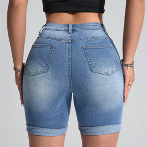 Shorts de Mezclilla con Lavado Ácido, Cintura Media, Dobladillo Desgarrado y Cinco Bolsillos para Mujer, Estilo Casual - Product Image 6