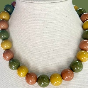 Round Resin Craft Beaded Necklace <b>Navy</b> Blue White Stripe Fashion Statement Jewelry <b>Accessory</b> - Product Image 6