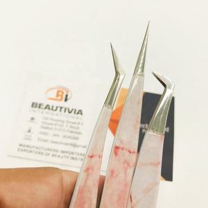 Pince à épiler professionnelle en acier inoxydable pour extension de cils impression de marbre orange outil de beauté à forte adhérence Logo privé de haute qualité - Product Image 4