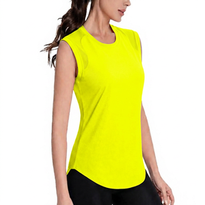 Débardeur de yoga sans manches pour femme, col rond, bleu clair uni, respirant, séchage rapide, écoresponsable, en Spandex et Polyester, coupe classique - Product Image 2