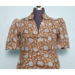 Robe en coton indien à imprimé floral, robe boutonnée, robe de chambre pour femme, robe décontractée, robe imprimée pour femme, manches courtes, longueur longue - Product Image 2