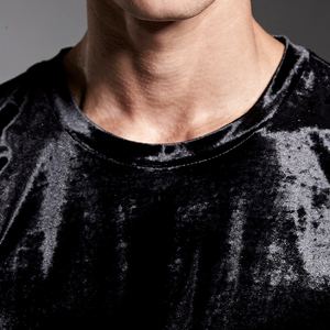 Custom Black Velour T-Shirt Men Summer Lightweight Velvet Tee Shirts Men's Crew Neck Short Sleeve Velour <b>TShirt</b> Mens - Product Image 5
