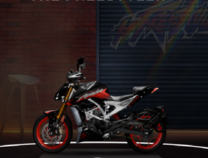 Motocicleta TVS "APACHE RTR 310" con diseño deportivo estilo Scrambler en rojo, negro, plateado y azul intenso. - Product Image 2